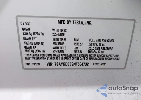 2022 Tesla Model Y Long Range Dual Motor All-Wheel Drive from USA, damaged, VIN 7SAYGDEE9NF504732